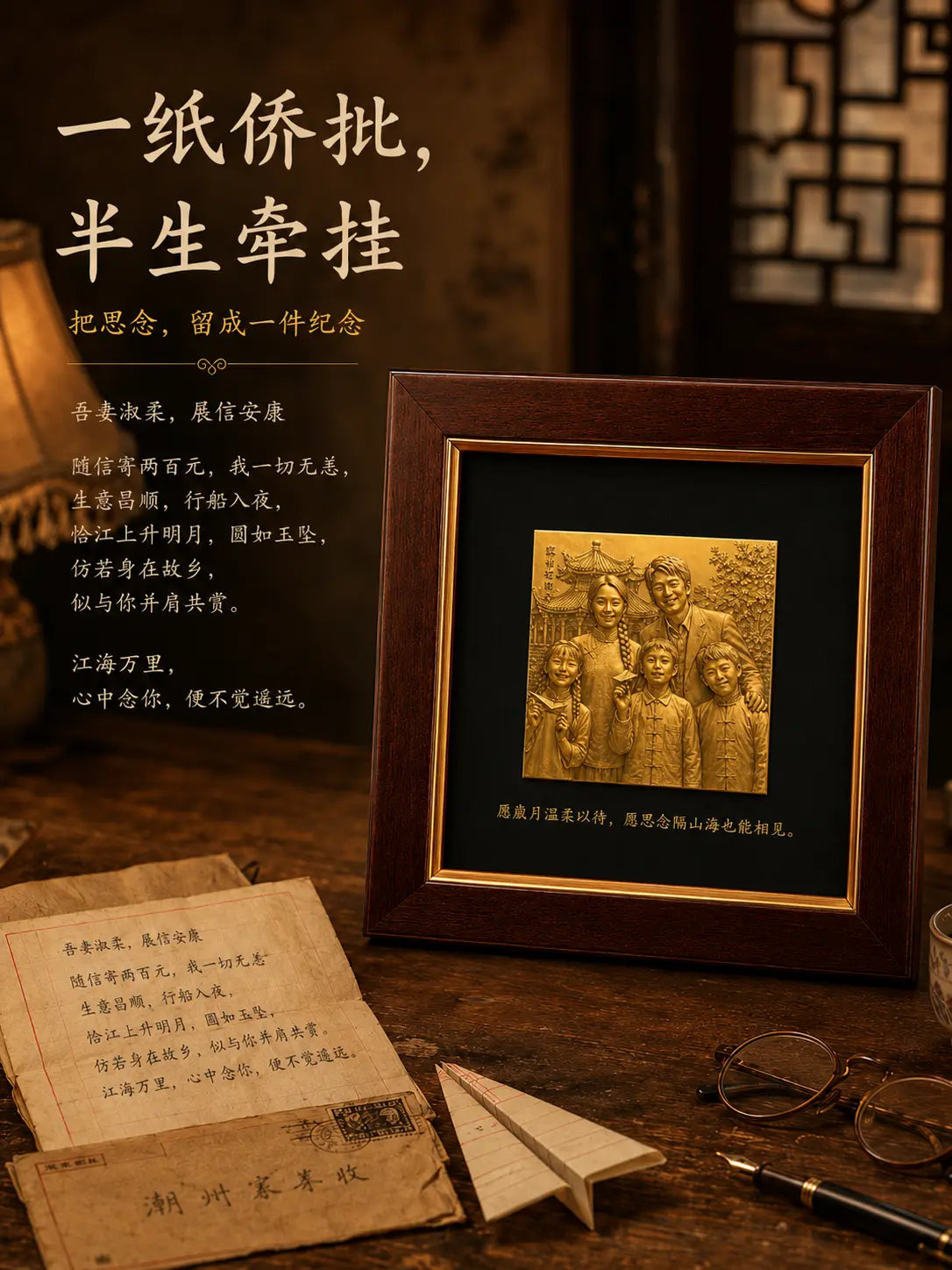 Family letter inspired brass relief keepsake case
