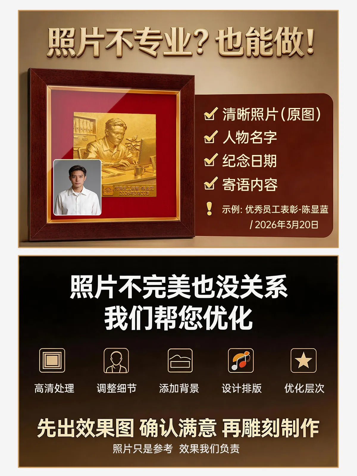 职场精英浮雕纪念相框定制说明图