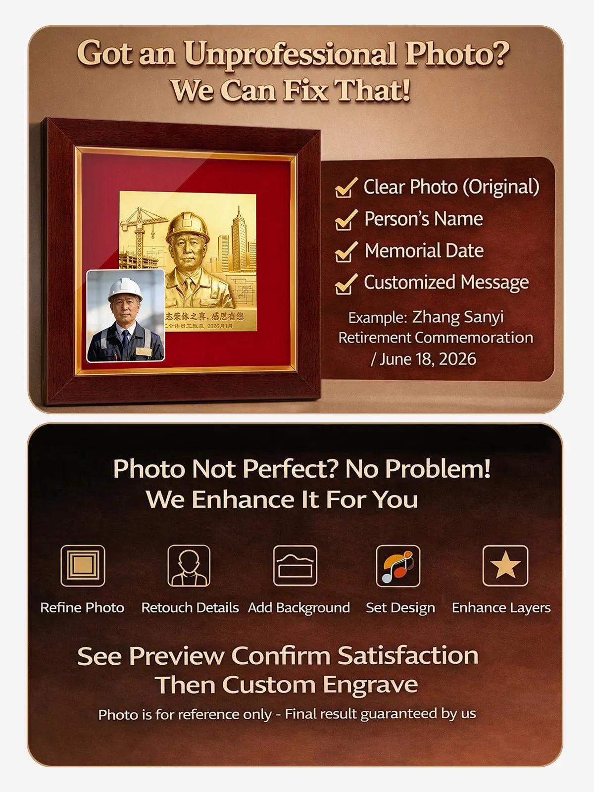 Photo-to-relief retirement frame ordering guide